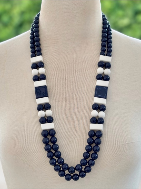 Jewelry - Nautical Palette Navy Blue and White Double-Strand Chunky Statement 29” Necklace